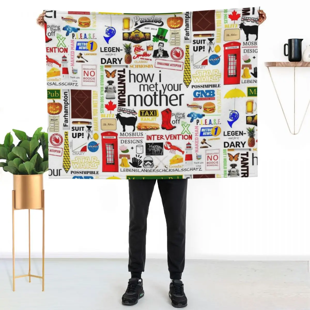 How i Met Your Mother Collage Poster Iconographic - Infographic (White) Throw Blanket Machine Washable Soft Warm Blanket