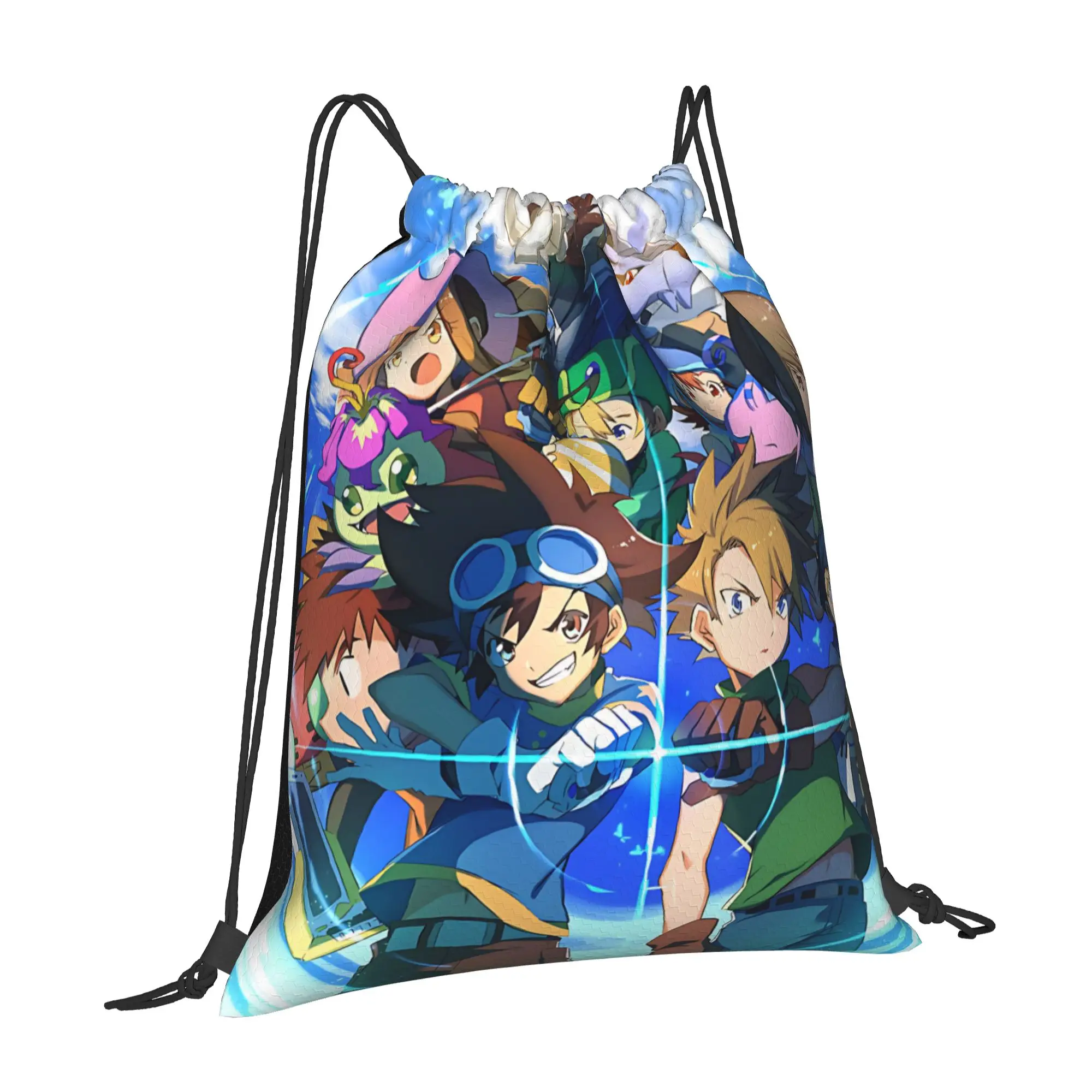 For travel Pouch Digital Monster  Kawaii Drawstring Bags School Shoe Clothes Storage Multi-function Teen Portable Rucksack