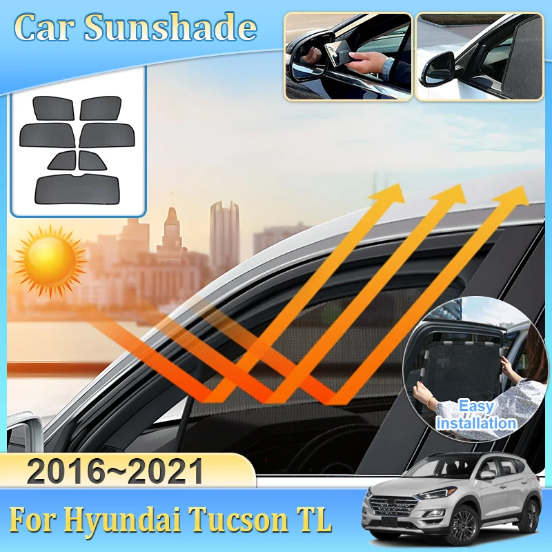 

Car Mesh Sun Shade Magnetic For Hyundai Tucson TL 2016 2017~2021 Sunshade Anti-UV Sun Visor Privacy Blocks Covers Accessories