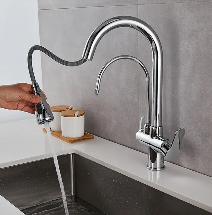 Dual Handle Sink Drinking Water Filter Tap Brass Chrome Polished Water Purifier Kitchen Tap