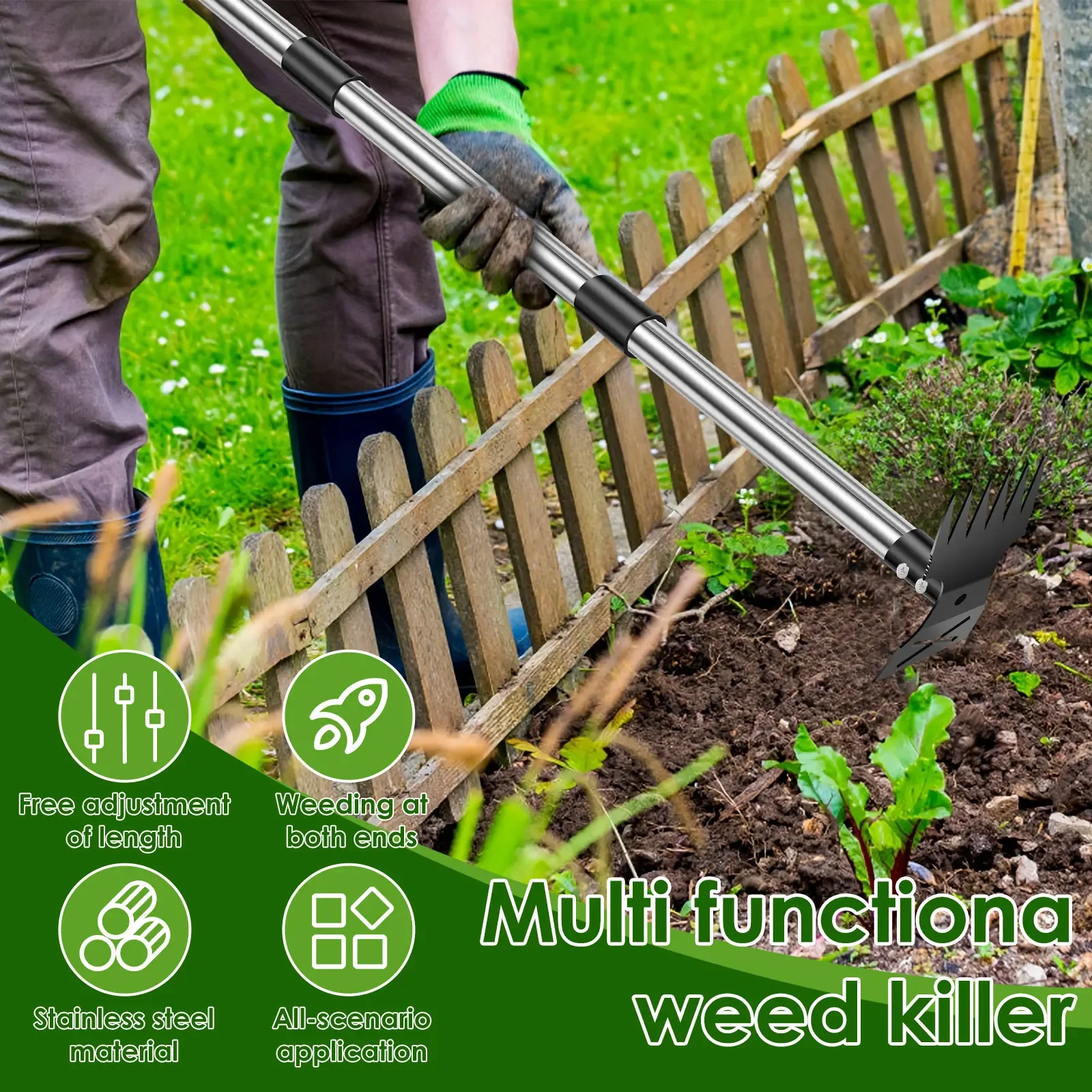 Garden Thatch Rake Stainless Steel Garden Weed Pulle Tool Removes Dead Grass Leaves Clearing Loosening Soil Lawn Rake