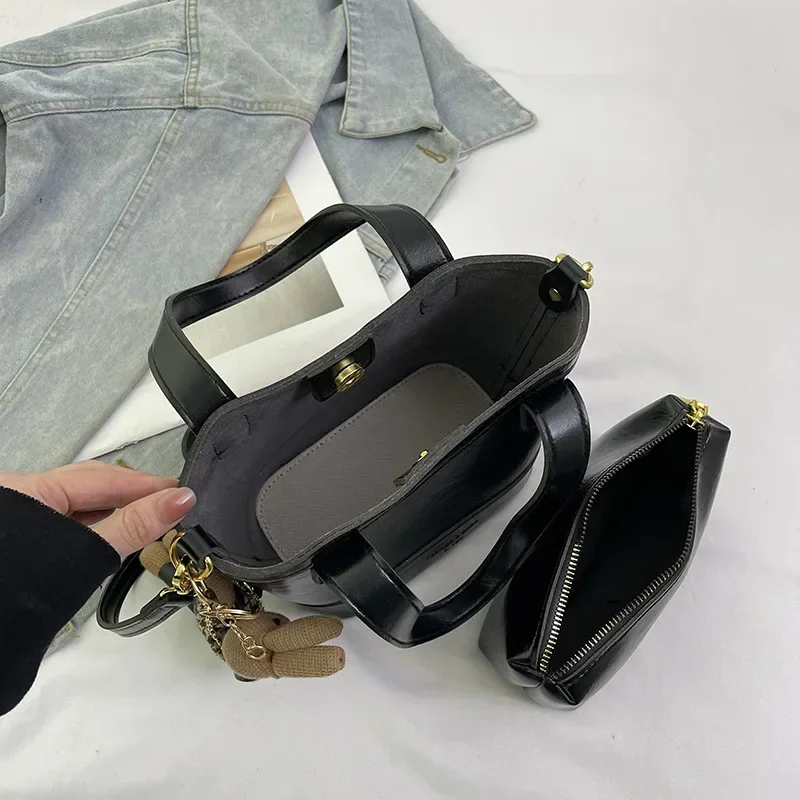 2025년 신제품! 여성용 니치 한국 스타일 토트백 - 고급스러운 분위기, 부모-자녀 디자인, 레트로 트렌디 숄더백