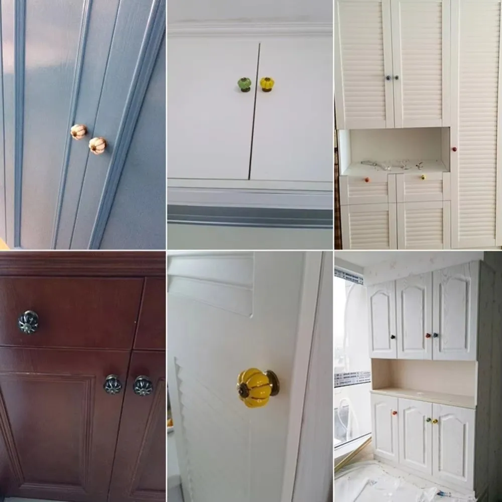 Vintage Pumpkin Shape Cabinet Handles Single Hole Colorful Door Knobs Rustic Finish Round Shape Drawer Pulls Kitchen Cabinets