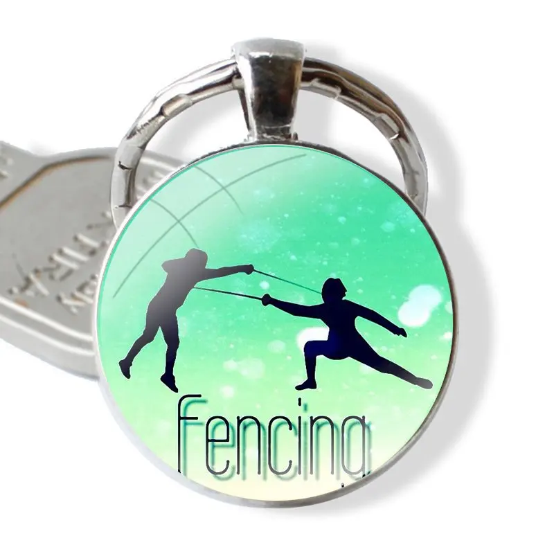 Sport fencing Keychain Handmade Glass Cabochon Key Ring Holder Pendant Key Chains