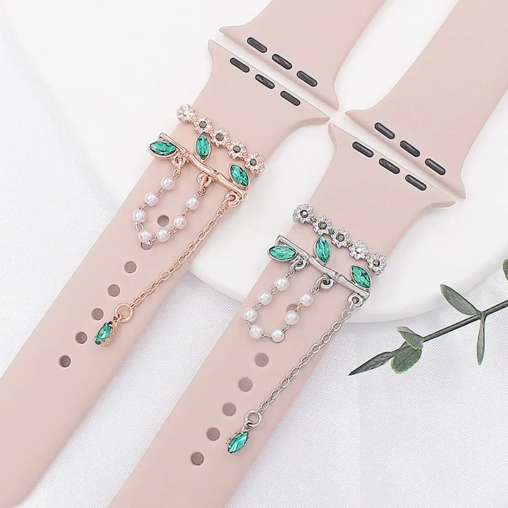 Decorative Chain Watch Band Ornament Strap Accessories Diamond Pearl Decorative Ring Creative Metal for Apple Watch Band