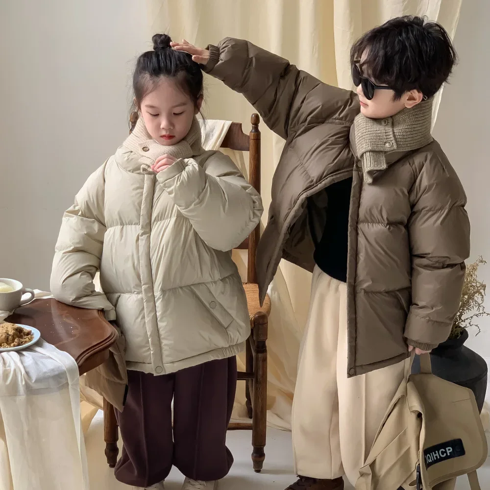 2024 Winter Children's Korean Edition Solid Color Short Bread Thickened Down Jacket