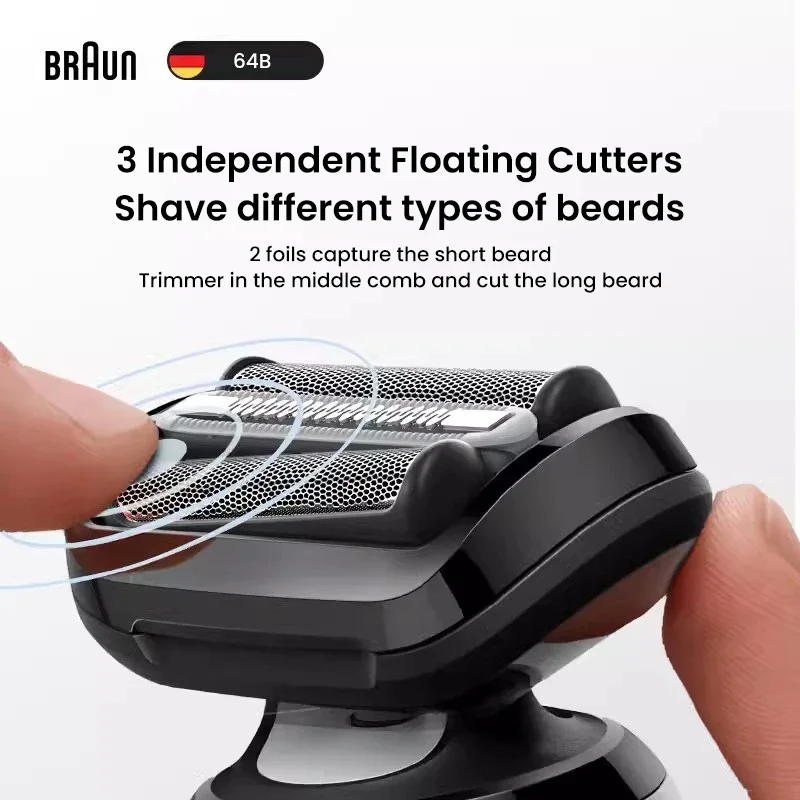 Braun kepala pencukur 64B, dengan alat pencukur kulit sensitif, pengganti Foil Cutter 3 pisau mengambang untuk Braun Series 6 6 Pro pisau cukur elektrik