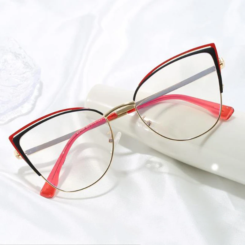 Okulary korekcyjne vintage metalowe do czytania blokujące niebieskie światło, okulary dla osób z prezbiopią, kocie oczy, możliwość personalizacji recepty.