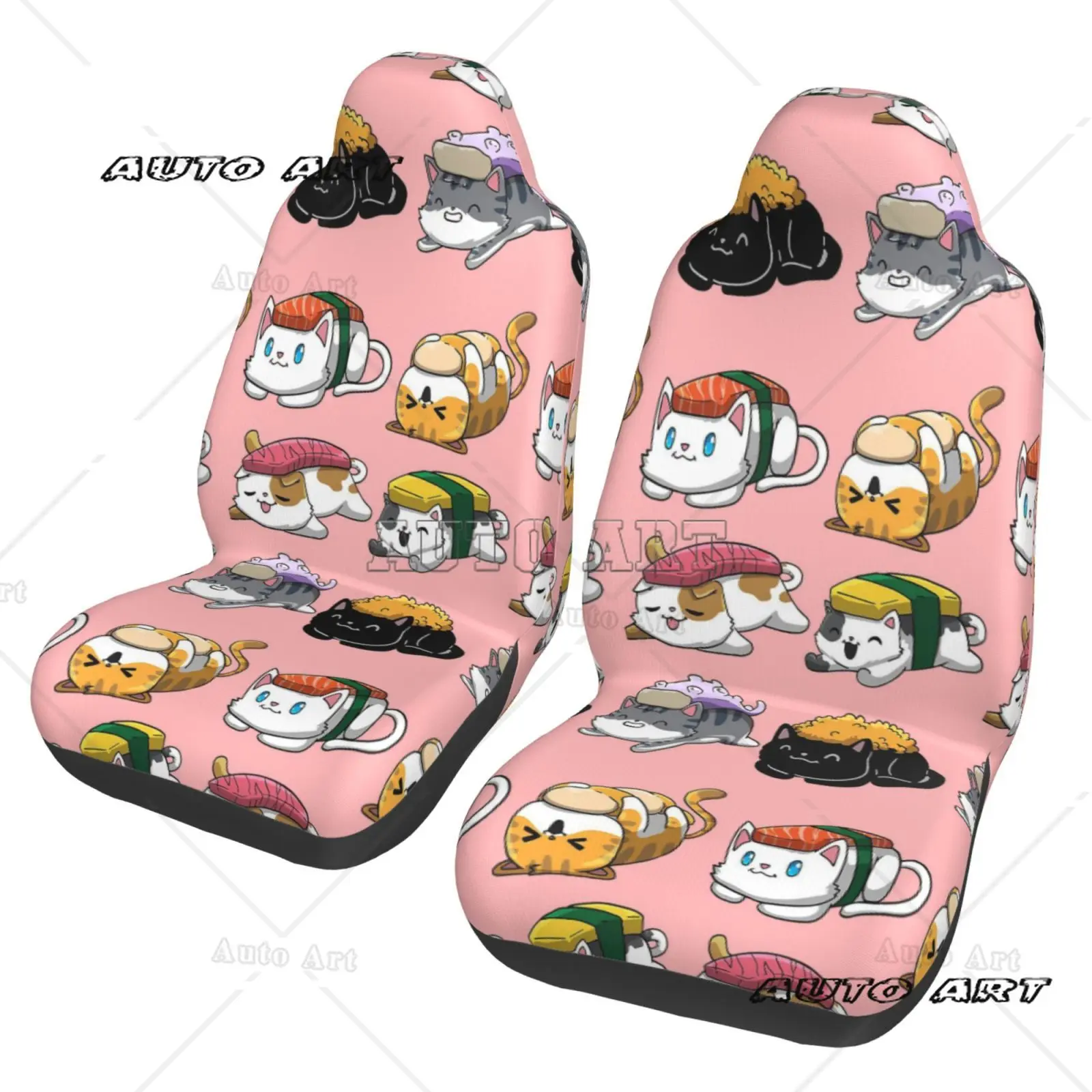 

Cute Cat Sushi Car Seat Cover Anti-slip Protection Kit 2-piece Seat Protection Kit Suitable for All Vehicle Models