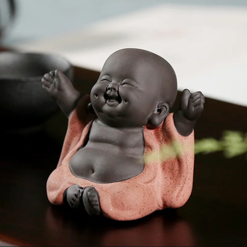 Little Monk Purple Clay Tea Pets,Maitreya Laughing Buddha Ornament,Handmade Boutique Tea Accessories Set,Creative Tea Pet Yixing view 2