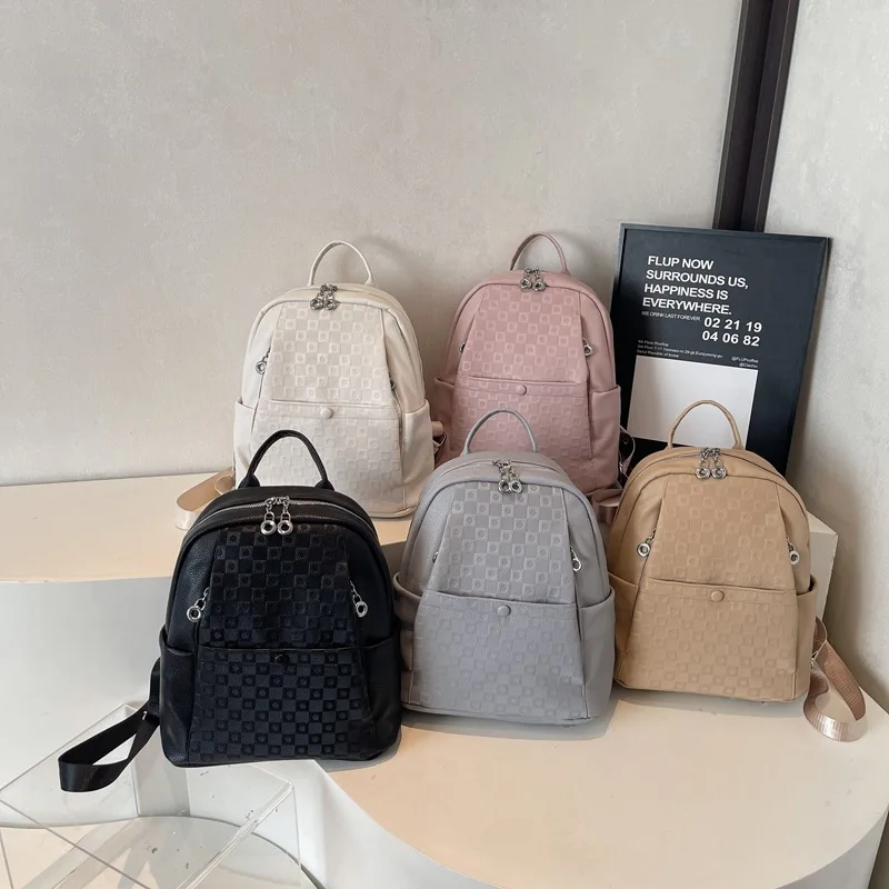 

2025 Checkerboard Large Capacity Backpack Stylish High Grade Commuter Double Shoulder Bag Casual Outdoor Women's Bag