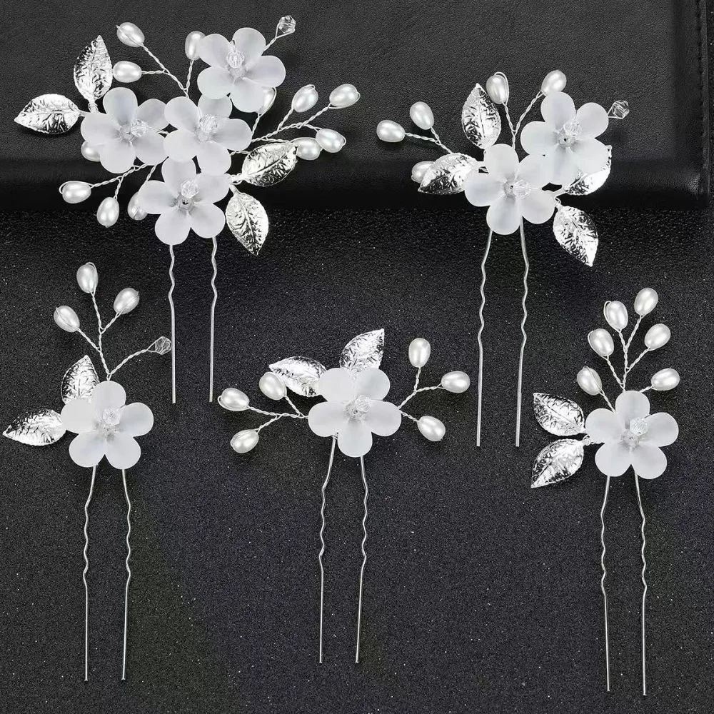 2/4/5Pcs Rhinestone Bridal Hair Accessories Sparkling Crystal Pearl Hair Pins Forks Flower Pattern Elegant Wedding Hair Pins