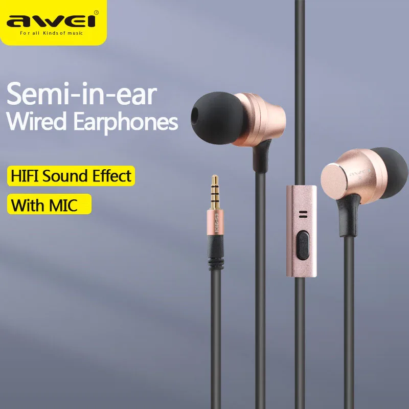 Awei ES-910i 3.5mm Jack Wired Earphones Universal Sports Music Earbuds For Cellphone iPad Notebook Desktop MP3 MP4 Headphones