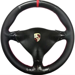 Hand-stitched Red Mark Non-slip Carbon Leather Suitable for Porsche Boxster S 986 911 996 1999-2004 Car Steering Wheel Cover