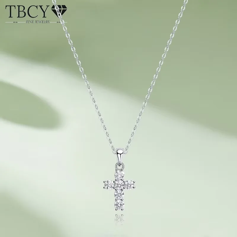 

TBCYD D Color Moissanite Cross Pendant For Women 18k White Gold Plated S925 Sterling Silver Necklace Chain Wedding Fine Jewelry