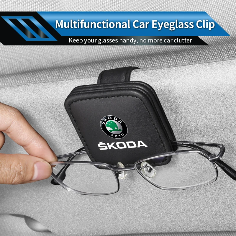 

Car Visor Glasses Clip Leather Sunglasses Holder Card Clip Accessories For Skoda Octavia Rapid Kodiaq Superb Derivative Karoq Fa