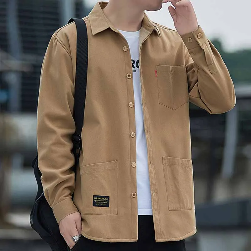 Winter Thicken Fleece Warm Shirts for Men Versatile Solid Turn Down Collar Shirt Jacket Man Daily Comfortable and Soft Shirts