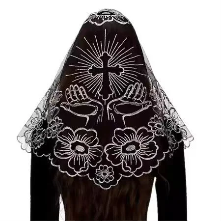 5pcs Cross Embroidery Lace Mantilla Veil Catholic Church Prayer Head Cover Floral Chapel Veil