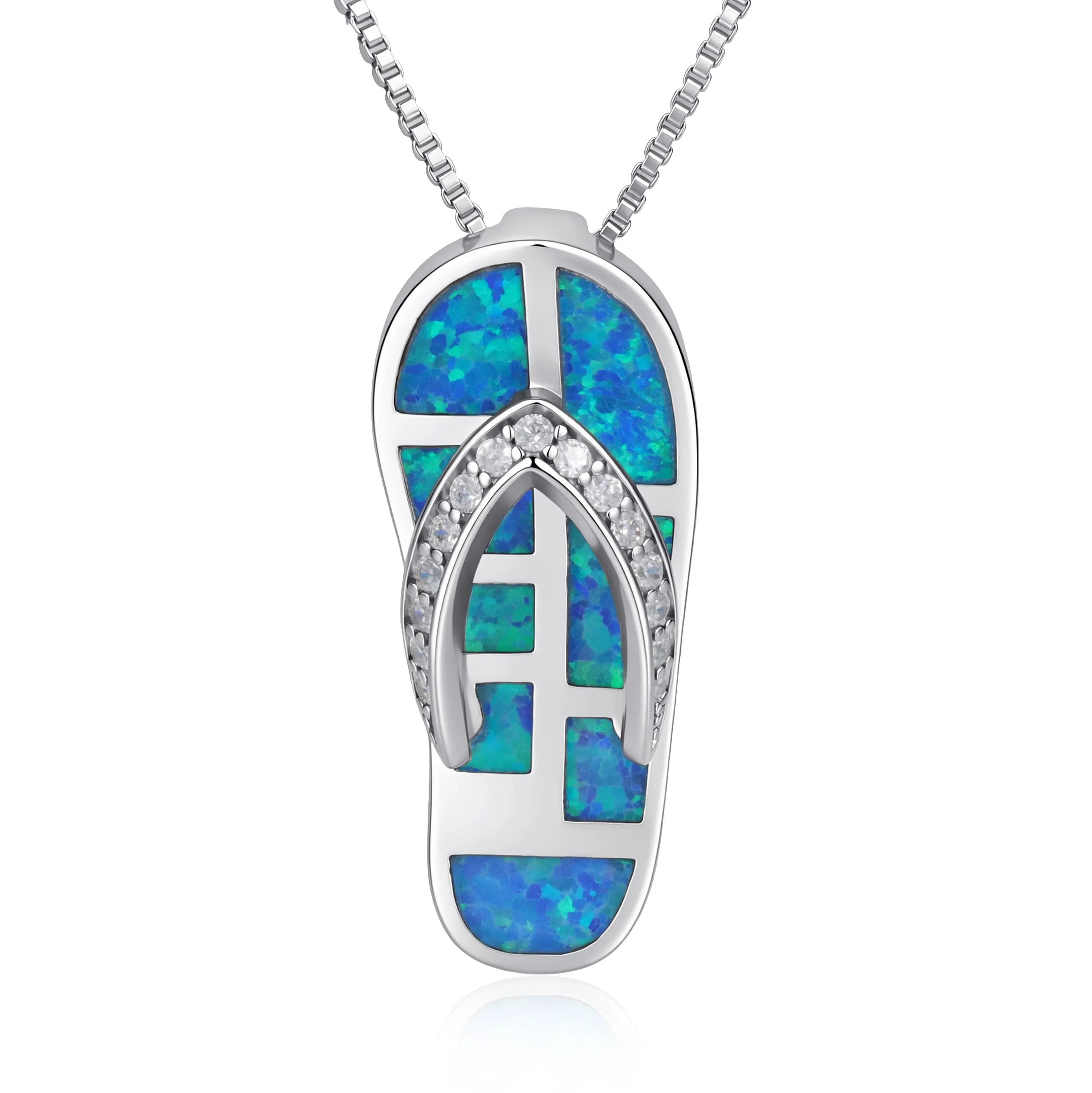 Flip Flop Slipper Opal Pendant Necklace for Wome Beach Style Neck Jewelry Cute Holiday Accessory for Daily Party Holiday Gift