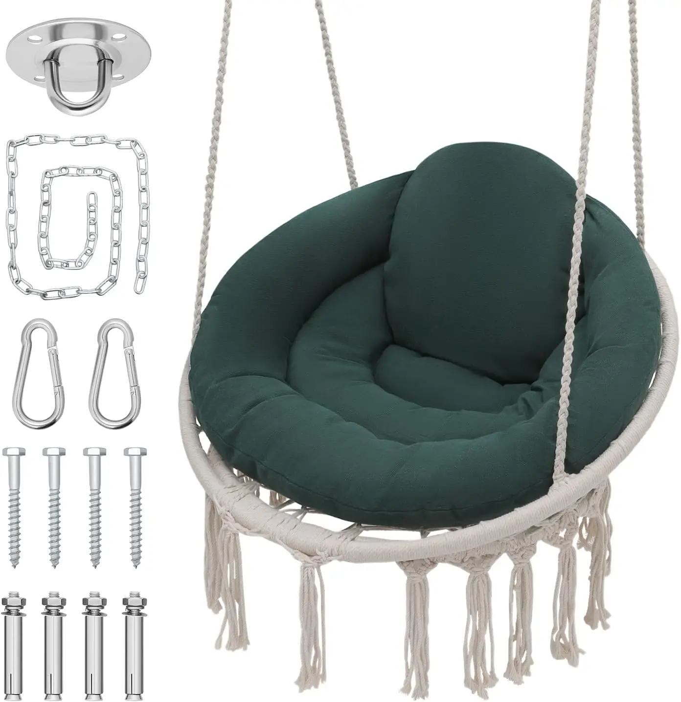 

Подвесное кресло Hammo с темно-зеленой подушкой, подвесные стулья-качалки на крыльце, подвесные качели с максимальной мощностью 350 фунтов для взрослых и