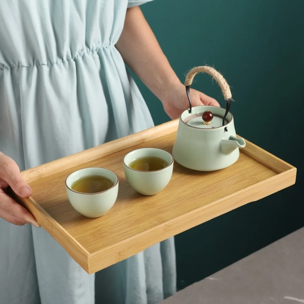 Rectangular Bamboo Tray Wooden Solid Color Fruit Snack Plates Household Kitchen Accessories Dinner Plates