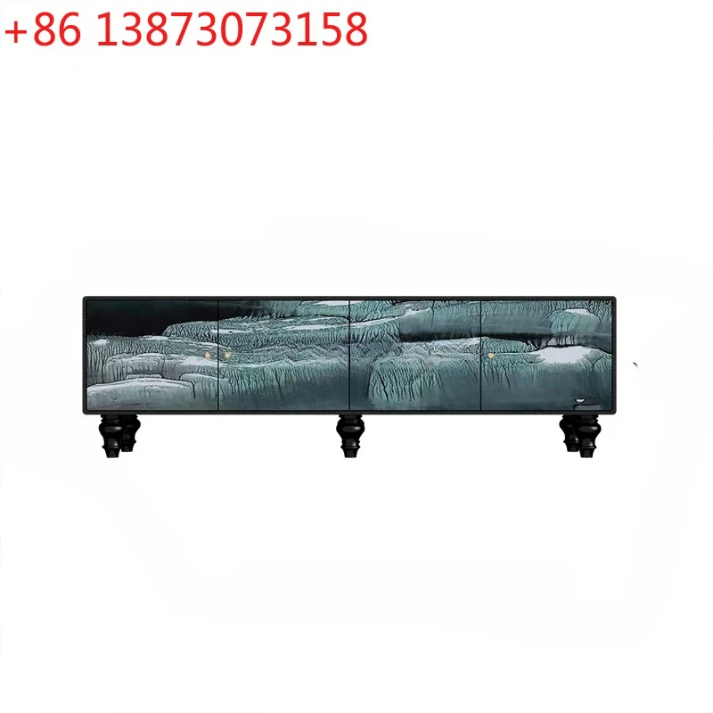 Meuble TV en bois massif, style médiéval français, avec carte de paysage artistique, meuble de rangement décoratif pour la maison