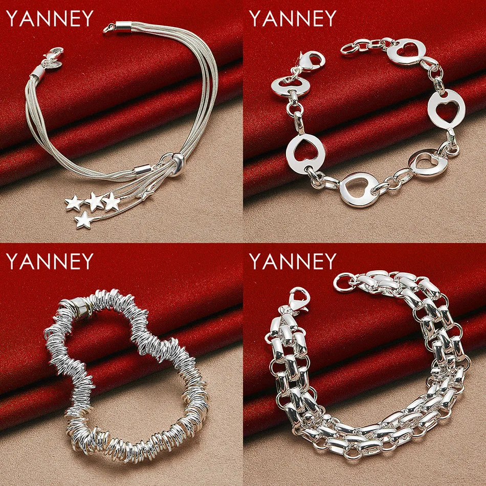 

Charm 925 Sterling Silver 8 Inch Delicate Star Charm Bracelet Womens Wedding Fashion Party Jewelry Accessories