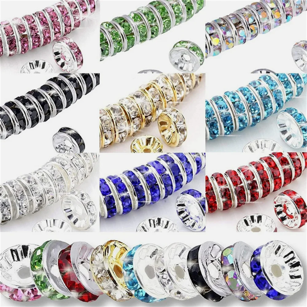 50/100pcs 6/8mm Mixed Color Shining Rondelle Loose BeadsInlaid Rhinestones For DlY Bracelet Necklace Crafting Jewelry