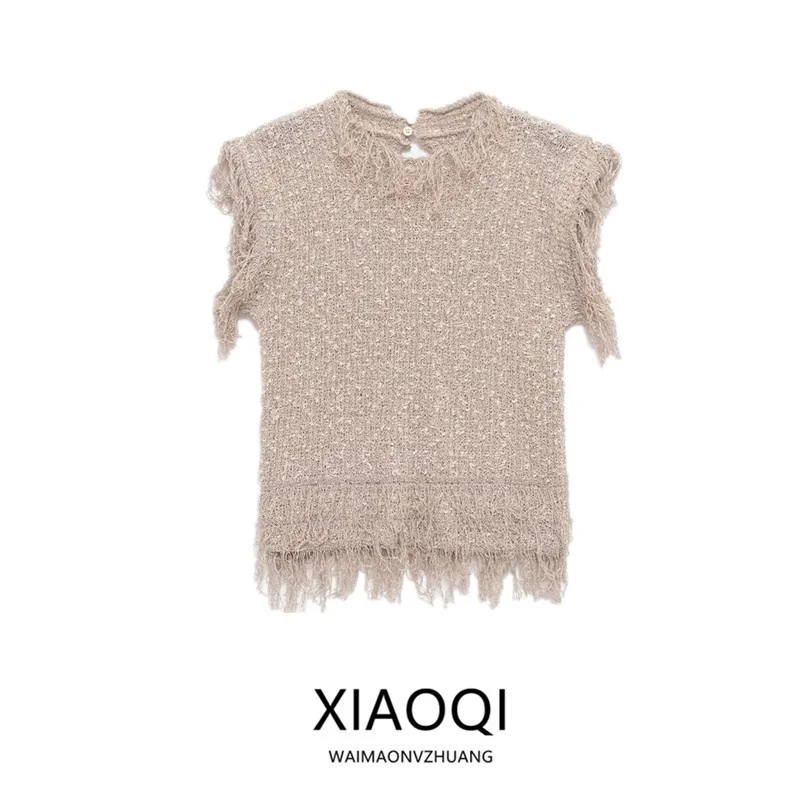 

Women's Knitted round Ne Svel Tassel Trim Top New Arrival Autumn 2025 Casual Sle round Ne Design Other Fabric