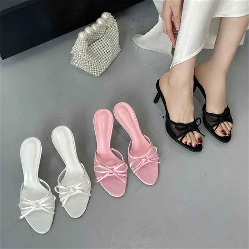 

Aneikeh Fashion Banquet Beach Shoes Women Vacation Casual Sandals Thin High Heels Slippers Female Mules Slides 2025 Summer
