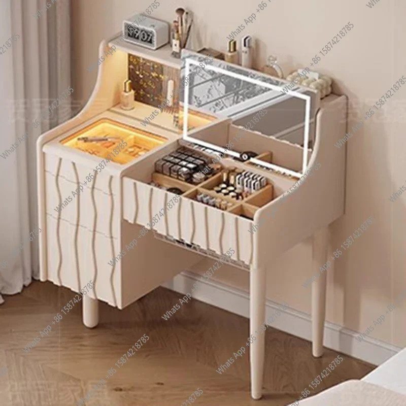 

SS White Bedroom Vanity Table Makeup Mirror Desk Chair Storage Dressing Table Drawers Mobile Tall Penteadeira Chinese Furniture