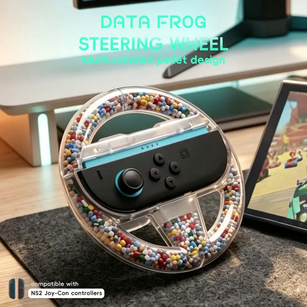 Data Frog for Joy-Con Wheel for Arcade Racing Games, Compatible with Switch 2 Clear Grip Attachment