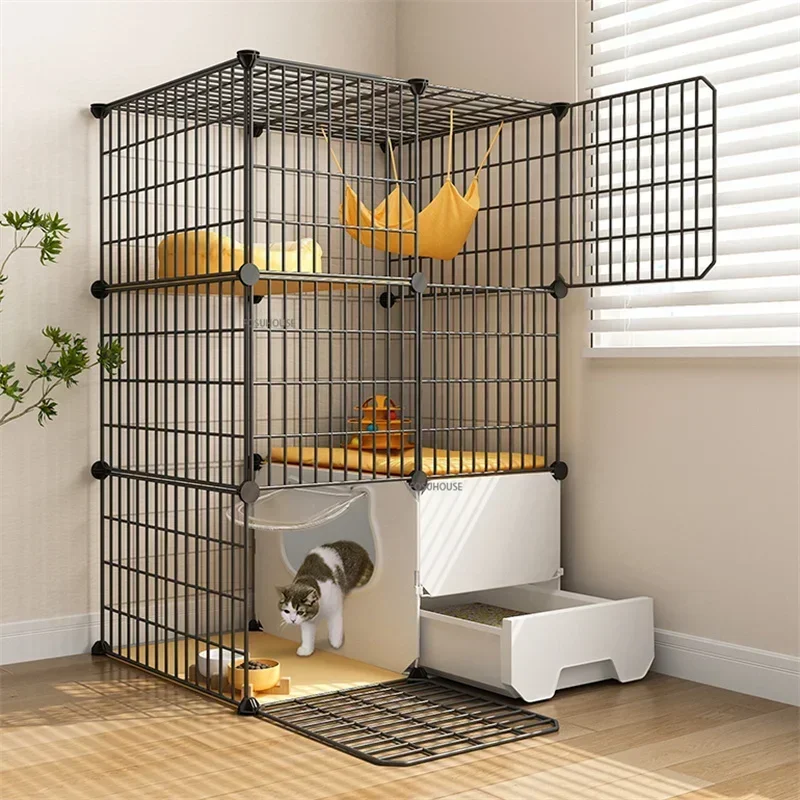 Modern Simple Iron Cat Cage Indoor House Large Luxury Villa with Litter Box Toilet Oversized Space Pet Cage Supplies