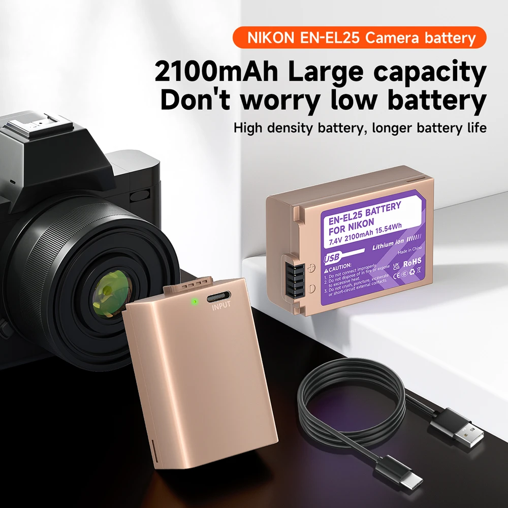 PALO 2100mAh EN EL25 EN-EL25 oplaadbare batterij met Type-C oplaadeingang voor Nikon Z30 Z50 ZFC camera 4241 EN-EL25 batterij