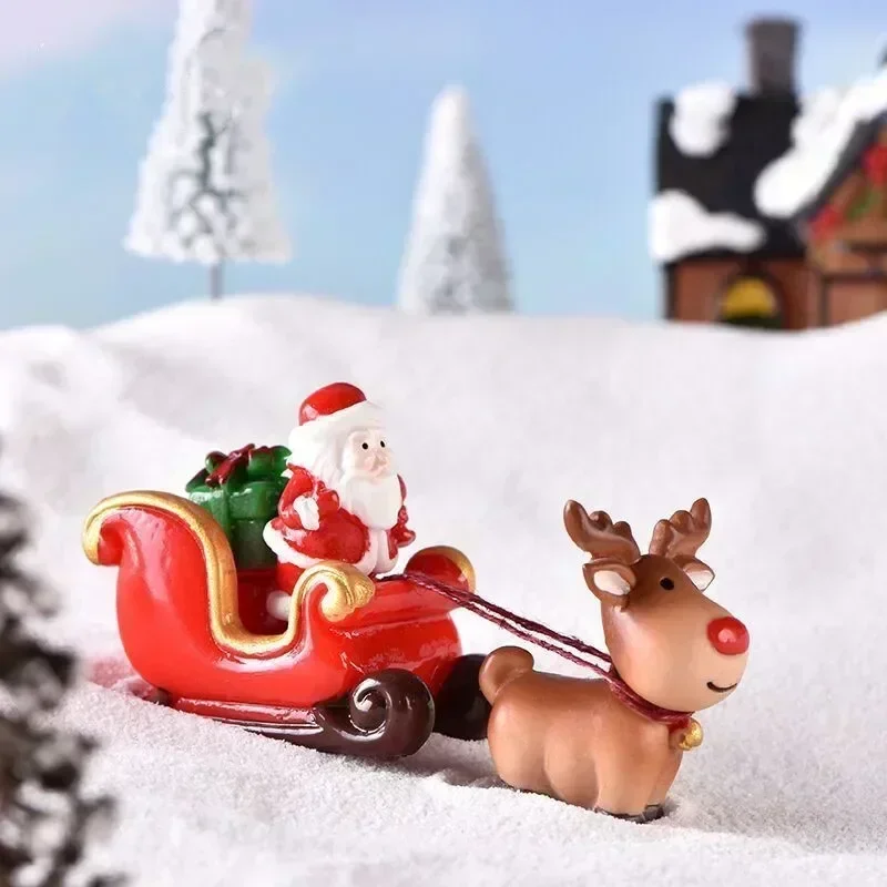 Mini Christmas Train Resin Figurines With Santa Elk Snowman Sleigh For Xmas Tabletop Landscape Home Holiday Party Decoration