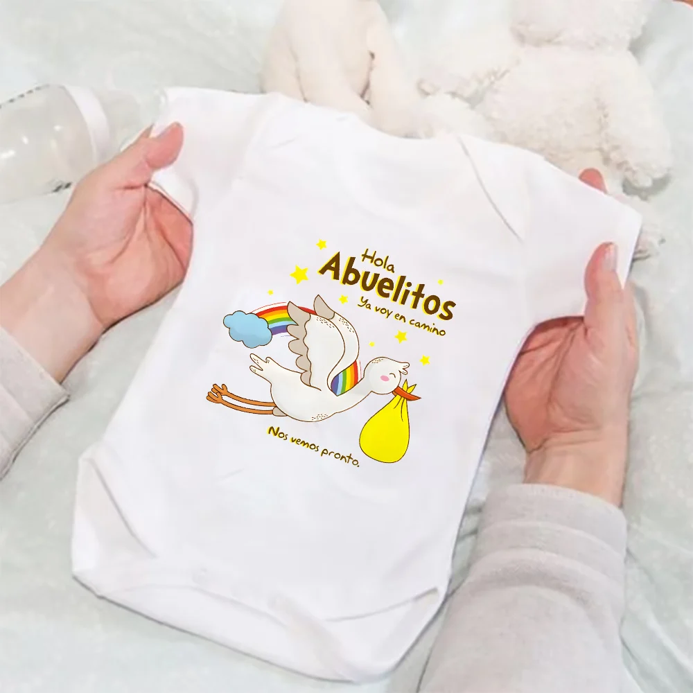 Hi Grandparents I'm on My Way Printed Baby Jumpsuit Pregnancy Announcement Clothes Newborn Short Sleeve Bodysuit Romper