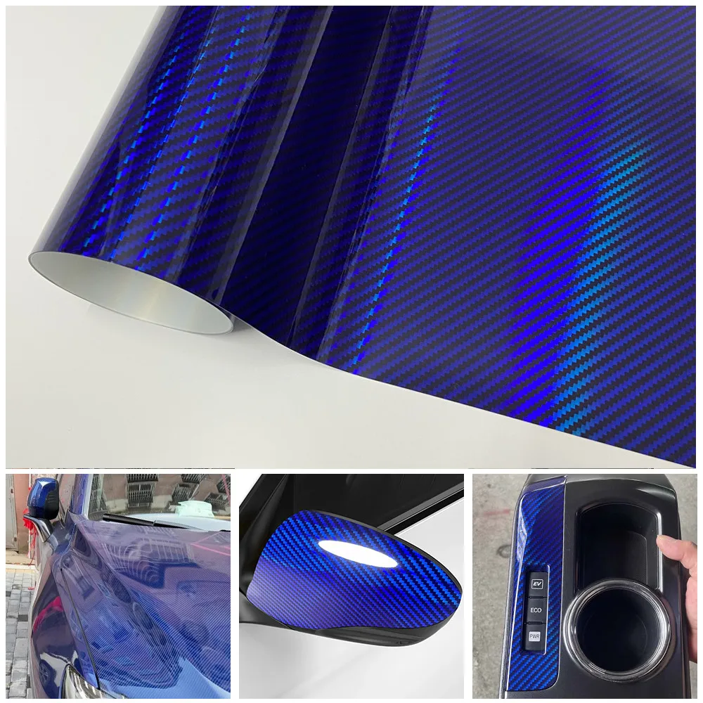 Laserblaue Carbonfaser-Autoaufkleber Glänzende Holographische 3D-Carbon Selbstklebende Vinylfolie mit Luftfreisetzung