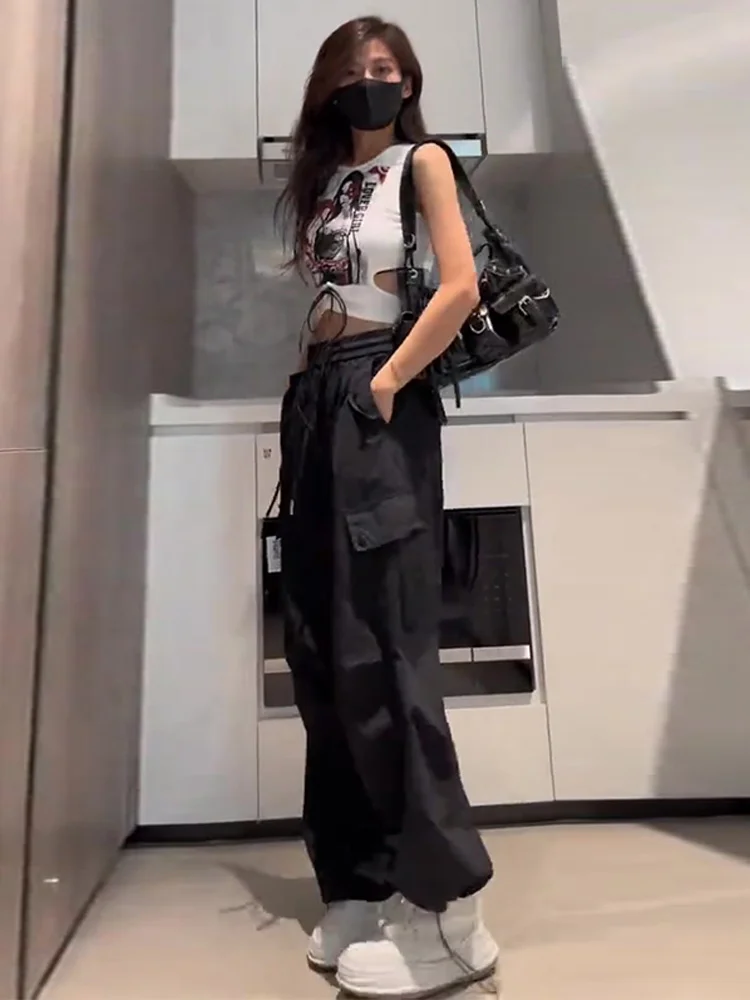 

Американские широкие брюки свободного кроя для женщин, летние, тонкие, с высокой талией, прямые, повседневные, утягивающие, быстросохнущие, спортивные