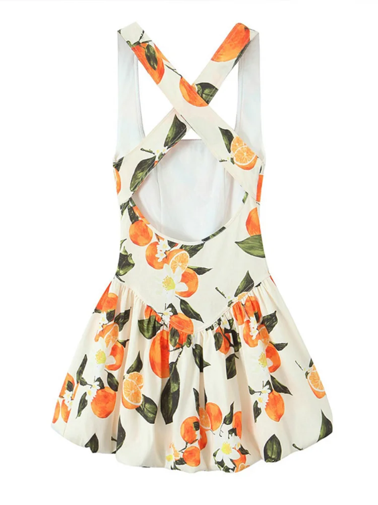 

Sexy Backless Cross Halter Print Dress Women Fashion Sleeveless High Waist A-line Dresses Summer New Vocation Beach Vestidos