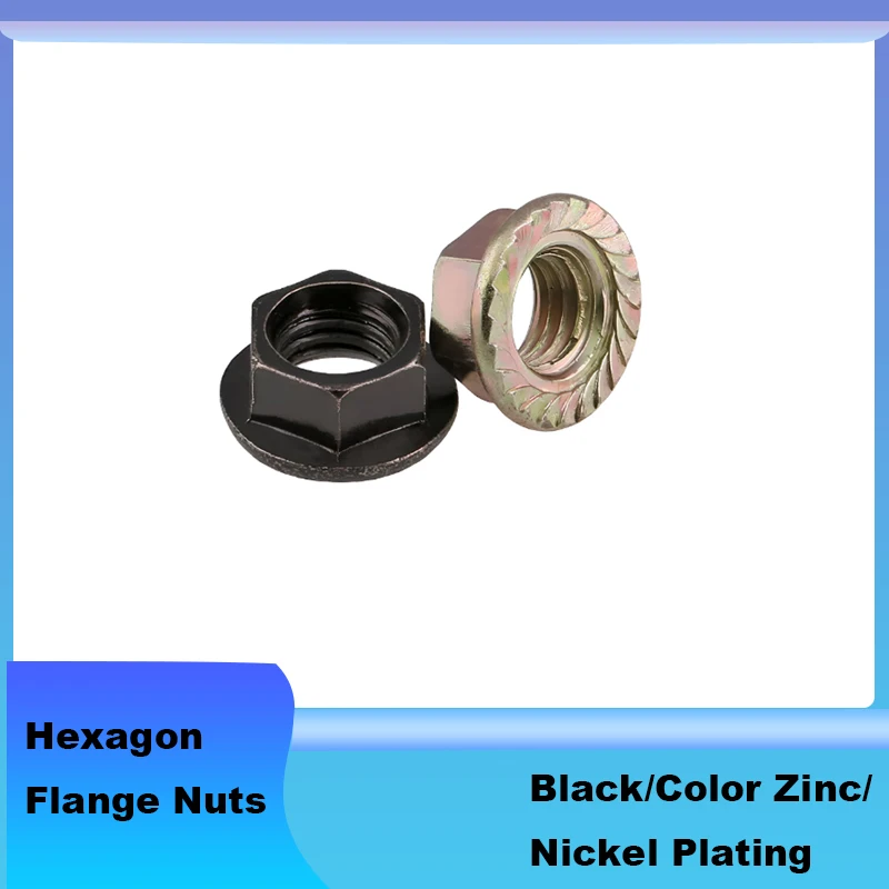 Black/Color Zinc/Nickel Plating Lock Nut High Quality Hexagon Flange Nut M2 M2.5 M3 M4 M5 M6-M16 Serrated Spinlock Flange Nuts