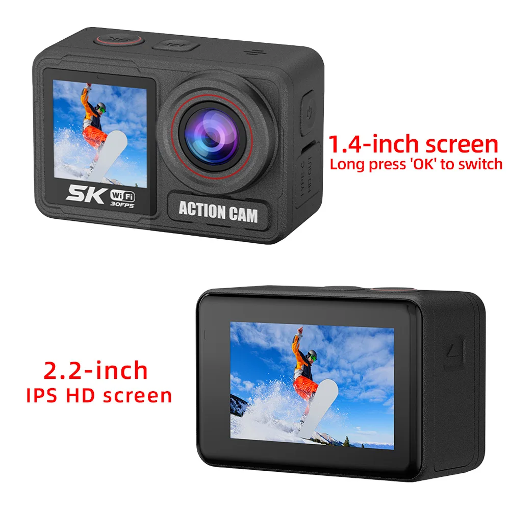 5K Ultra HD Action Cam M90TR 60fps Dual Touch Screen 6-Axis Stabilization WiFi Mobile Connect Vertical Video 9:16