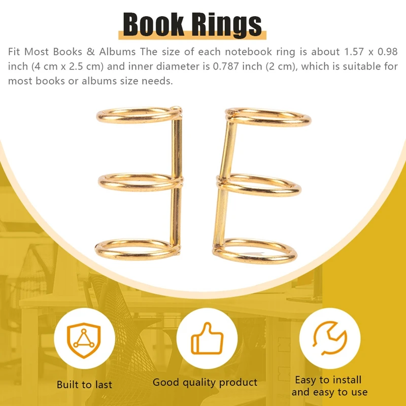 Suitable 20Pcs 3 Ring Gold Book Rings Leaf Binders Office Book Rings Snap Split Hinged With 20 Mm Inner Diameter Gold Book Rings