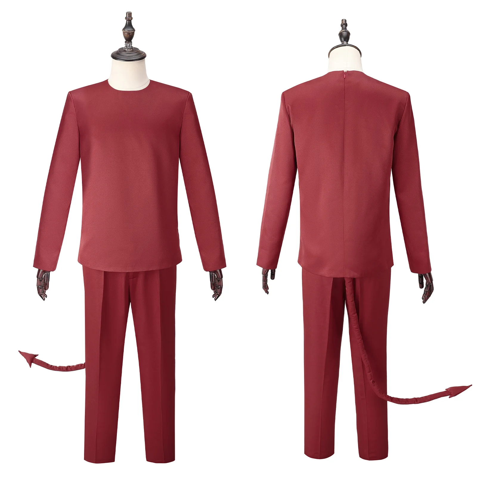 Fato de Cosplay Masculino, Traje Disfarce, Uniforme Vermelho, Top, Calça com Cauda, Carnaval, Dia das Bruxas, Natal, Adulto