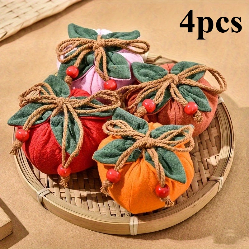 4pcs Car Hanging Decoration with Persimmon Pendant, Can Be Hung on Rearview Mirror or Inside Car Bag Persimmon Shape, DIY Sachet