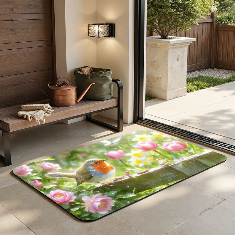 

MatMuse Cute Robin Bird Feeding Soft Diatomaceous Earth Mat Floor mats Kitchen Balcony Easy Clean Hallway Easy Care Fashion Mat