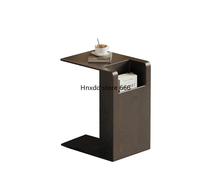 Minimal Italian ash wood c-shaped edge table removable small coffee table