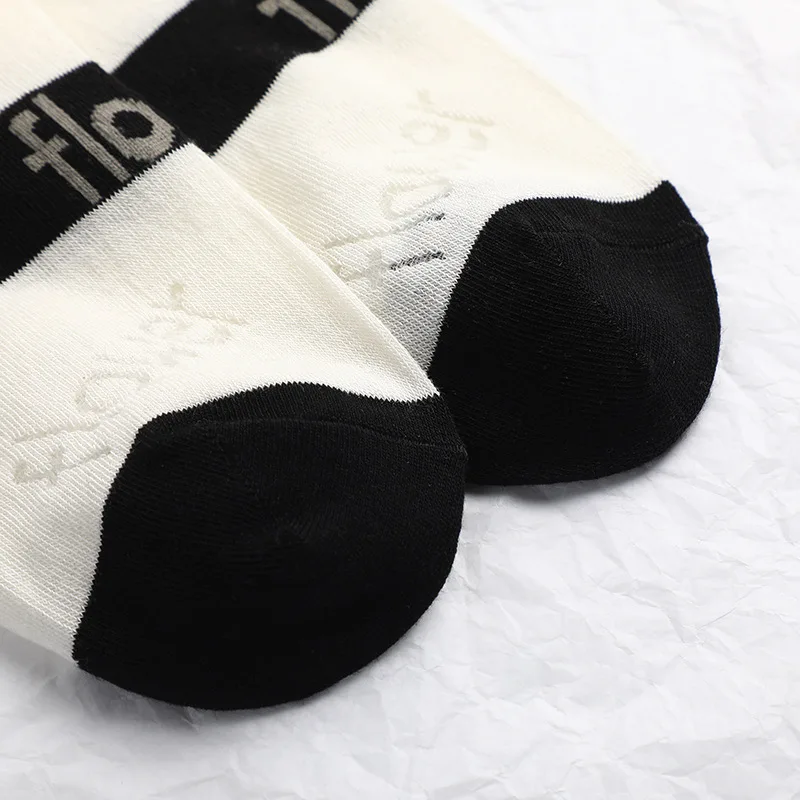 Socks Women Stockings Female Black White Summer Breathable Student Leisure Sport Sock Cotton Love Flower Print Plaid Checked Sox image 4