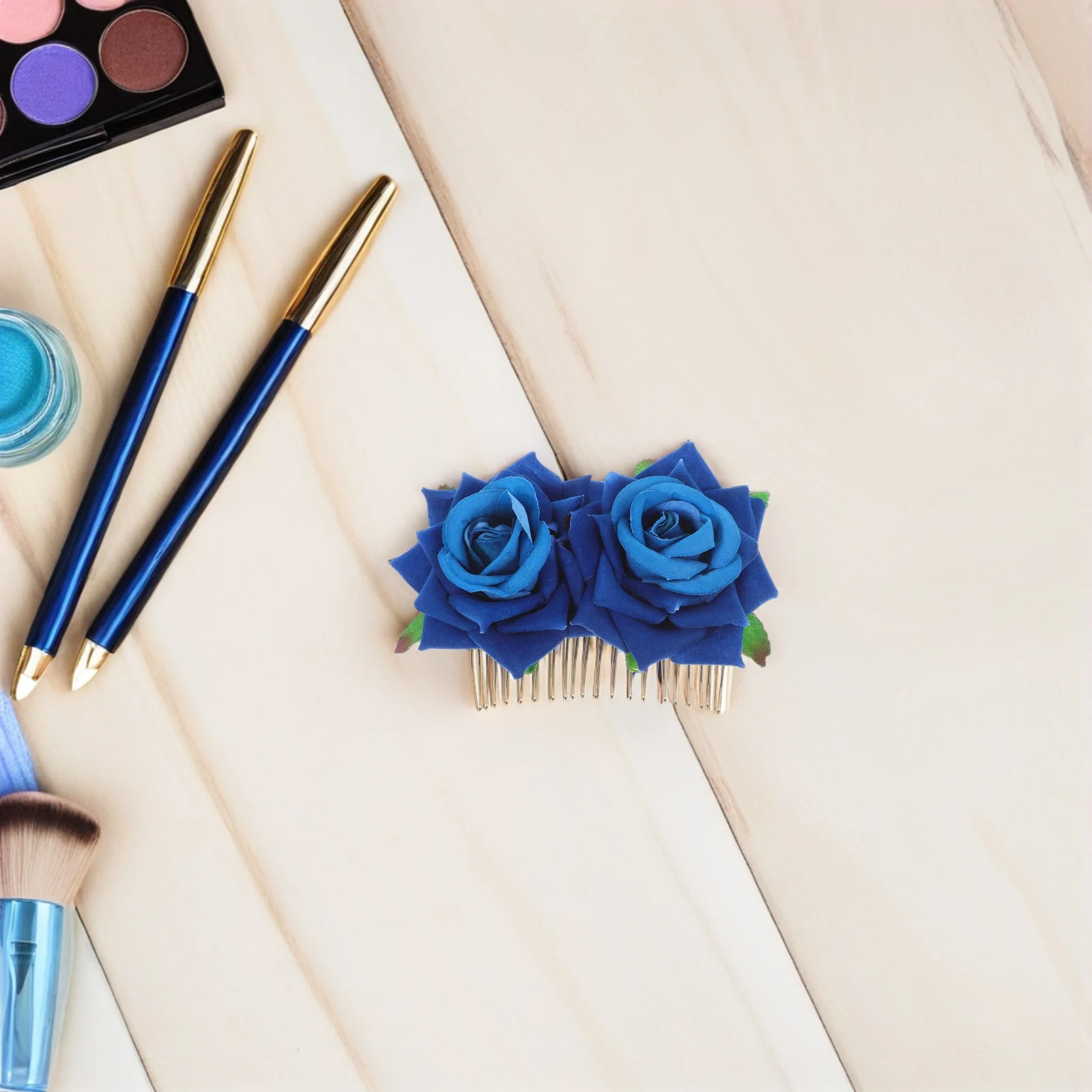 

Blue Rose Flower Hair Comb Floral Hair Accessory Elegant Bridal Headpiece for Wedding Party Tropical Theme Pool Party