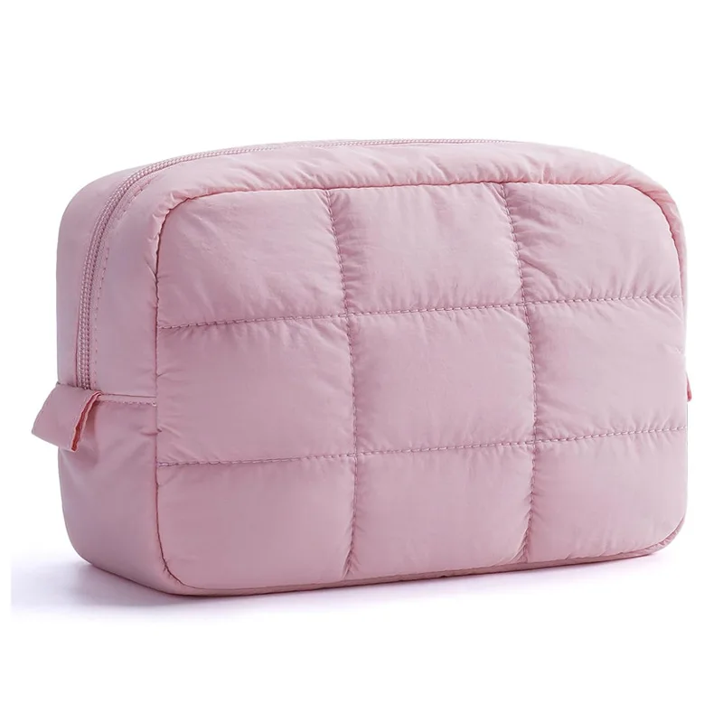 Trousse de maquillage matelassée et rembourrée pour voyage, sac de rangement cosmétique souple et portable pour femmes, pochette organisatrice de trousse de toilette