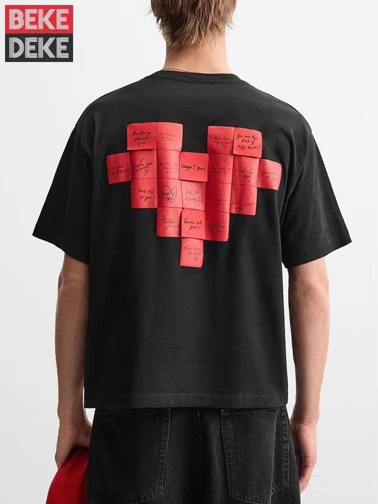 

New Mens Summer Loose Fit Cotton Breathable T-Shirts Short Sleeved Fashion Love Print O-Neck Pullover Casual Comfortable Tees